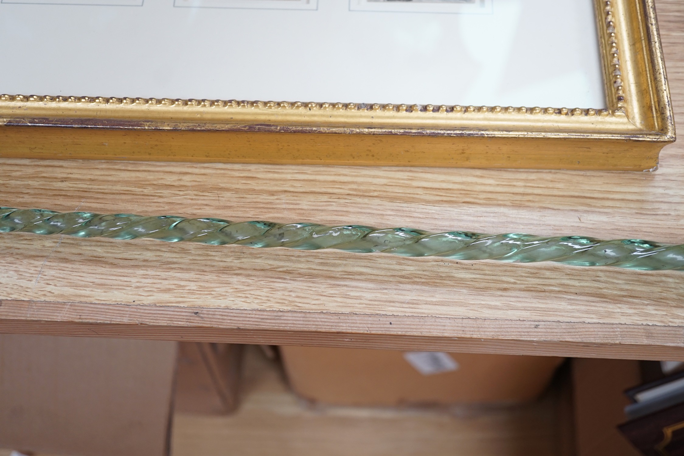 A Victorian green glass walking stick, 107cm